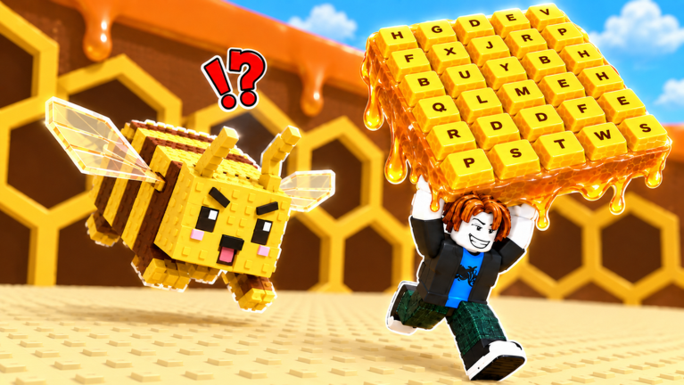 A Roblox character carrying a honey keyboard while a blocky bee follows in Steal ASMR